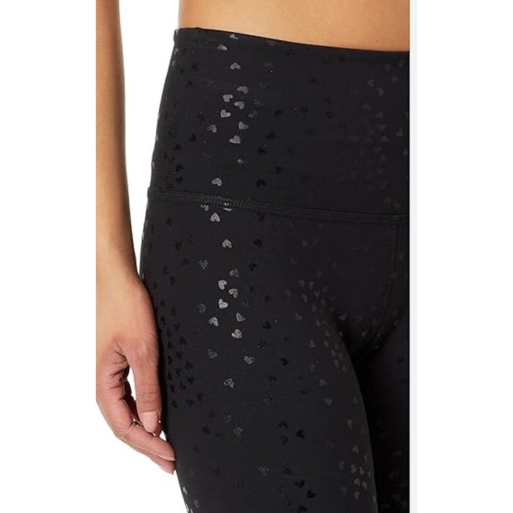 Beyond Yoga Women's High Waisted Midi Leggings Medium Black Shiny Hearts Foil M￼
